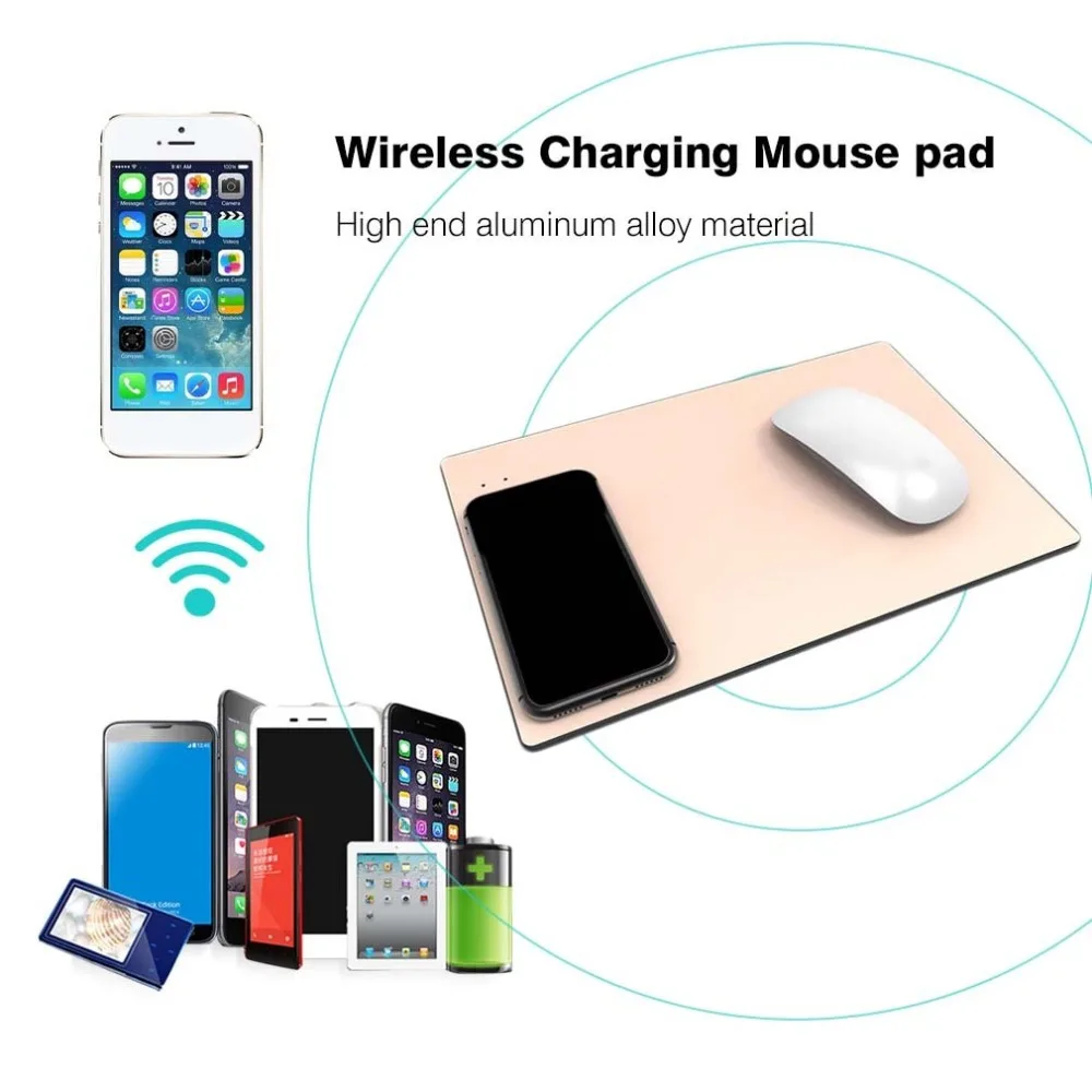 QI Wireless Charger Charging Mouse Pad Station Aluminium Alloy Non Slip