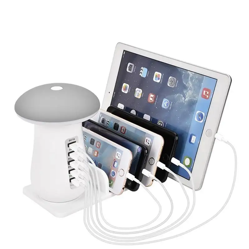 Multi Ports USB Charger With Stand QC 3.0 Quick Mushroom LED Lamp Charging Station Dock For Xiaomi Samsung LG&ampTablet | Лампы и