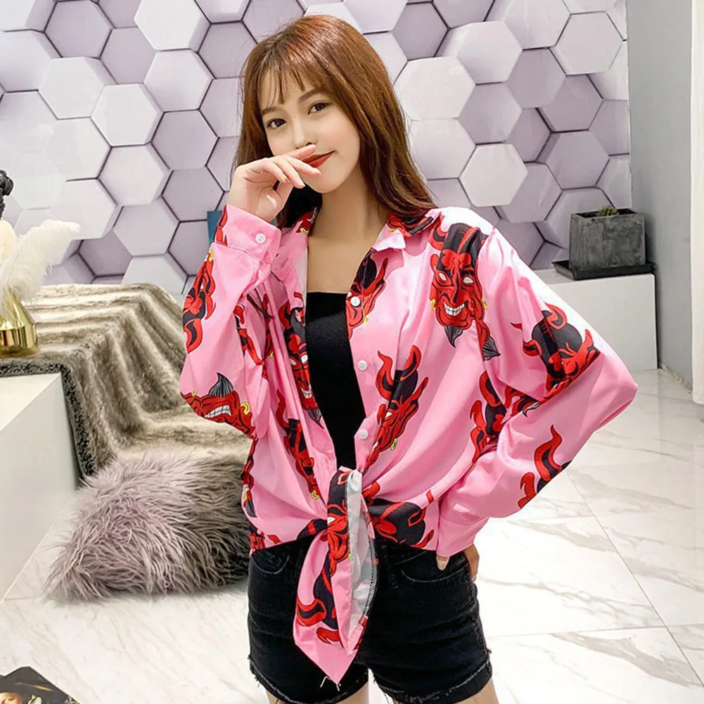 

Harajuku Demon Print Summer Women Blouse Punk Gothic Casual Loose Short Sleeve Shirt Tops Female