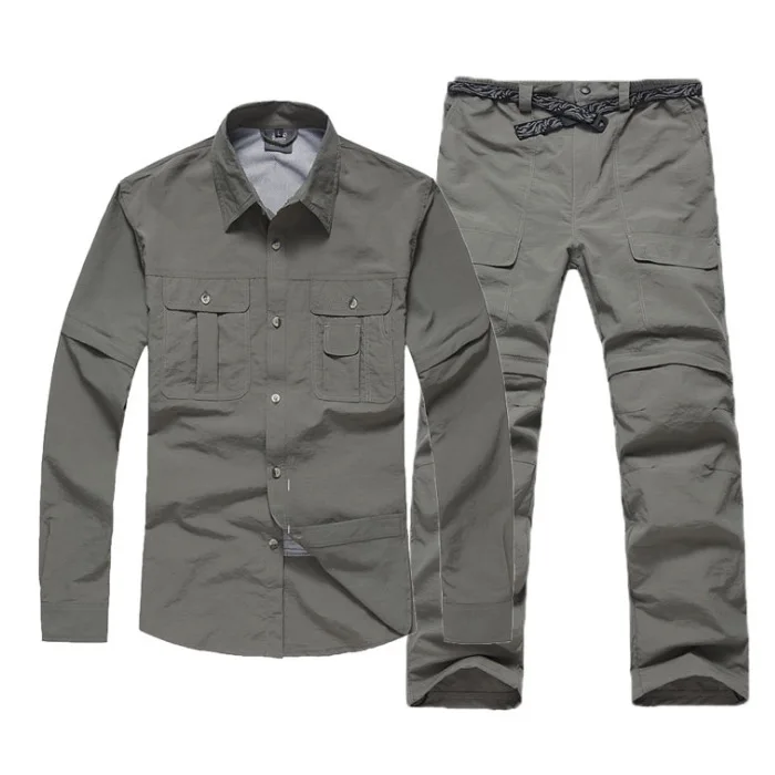 Men s Outdoor Quick Dry Shirt Pants Suit Removable Hiking font b Camping b font Fishing
