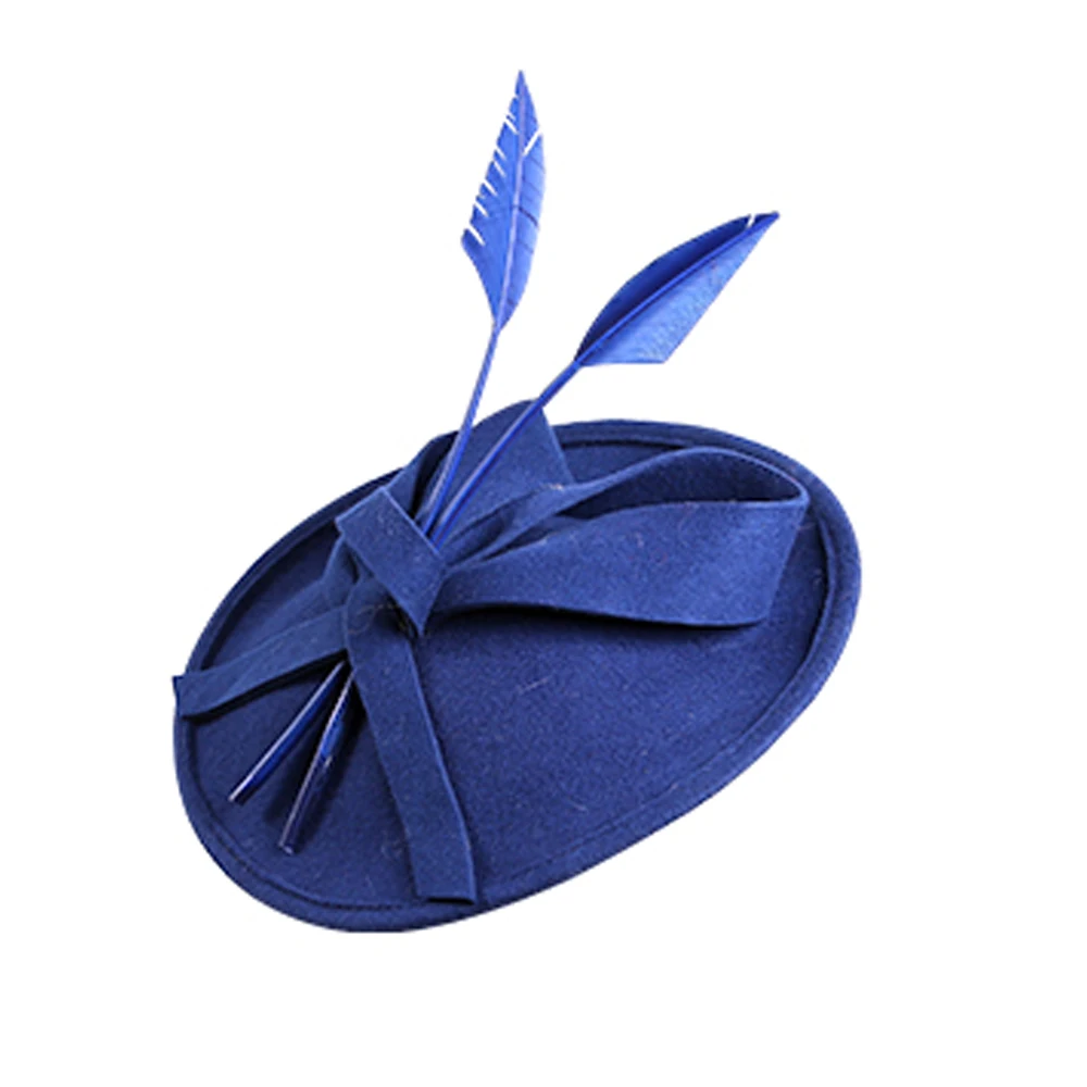 Бейсболка с меховым помпоном синий вуалет для женщин Элегантный церковный шерстяной головной убор Свадебные модные головные уборы женские вечерние аксессуары для волос