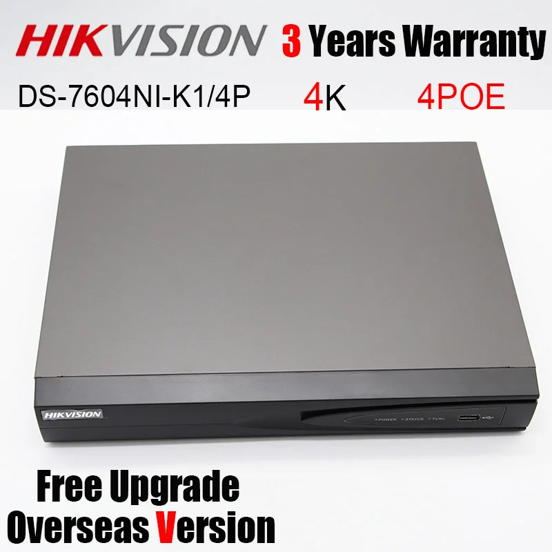 Hikvision DS-7604NI-K1/4 P 4CH 4K Встроенный Plug& Play NVR 1SATA 4 POE порты 8MP H.265 сетевой видеорегистратор