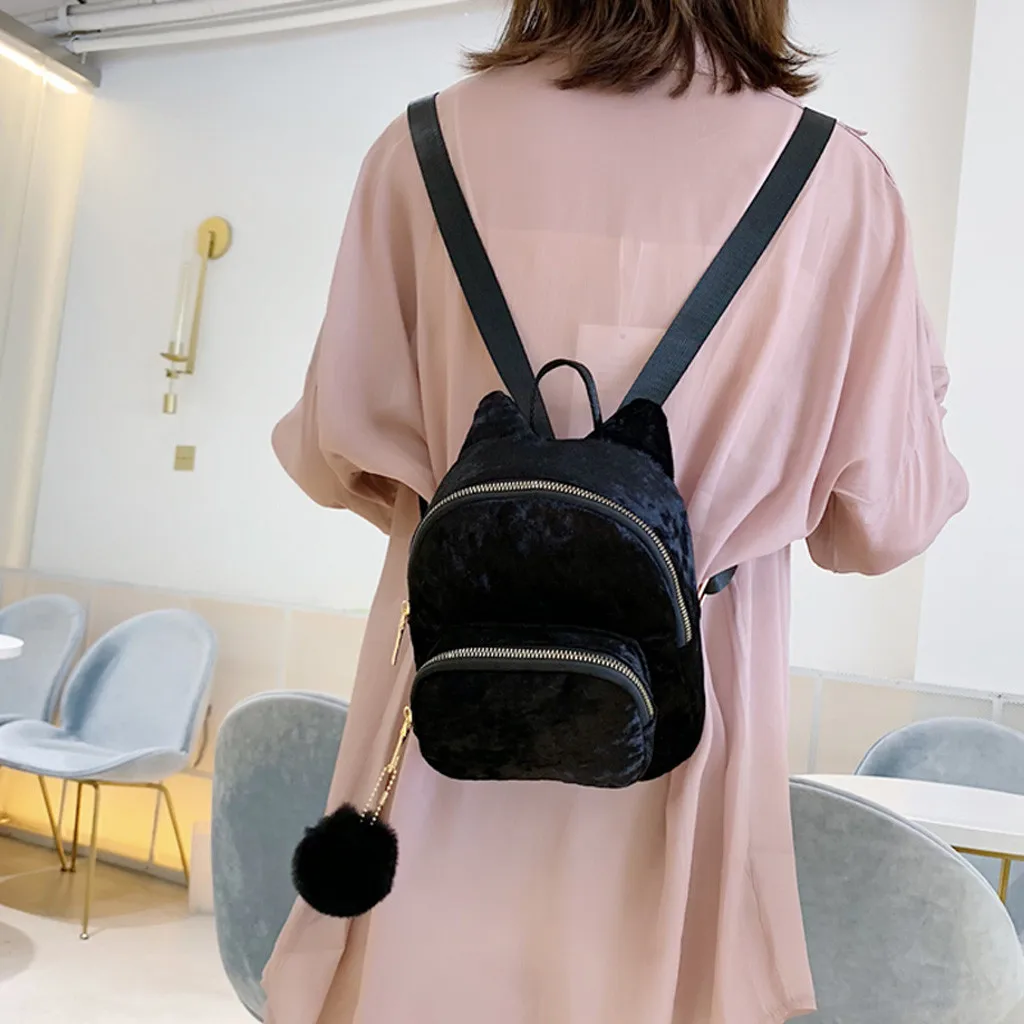 

Fashion Women Velour Hairball Shoulder Bag Backpack Students Bags Velour Velvet ball student slung shoulder bag June18