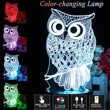 

Diy Owl Animal 3d Led Night Light 7 Color Change Touch Table Desk Lamp Remote Controller Usb Cable