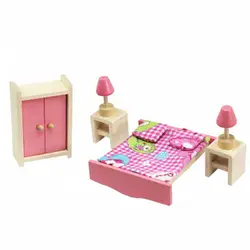 Деревянный Миниатюрный Кукольный Игрушечная мебель комплект Спальня Кухня столовая Ванная комната Гостиная Ролевые игры игрушка высокое