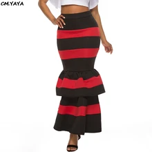 Новинка, женские летние Облегающие юбки с высокой талией, в полоску, с принтом, каскадные оборки, Русалка, макси, Клубные вечерние юбки, винтажная юбка GL2507