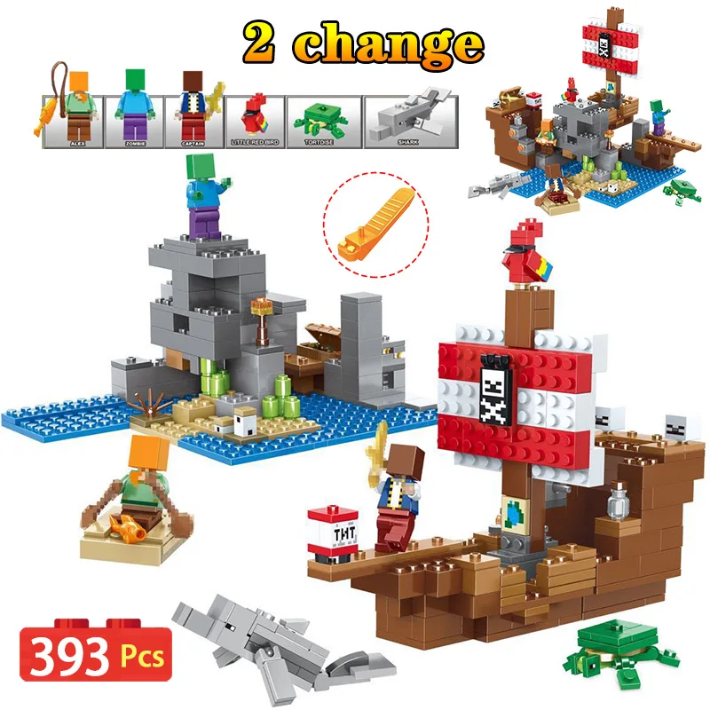 

393PCS My World Blocks Compatible LegoINGLYS Minecrafter Village Building Blocks Coastal 2 Change Ship Bricks Toys for Children