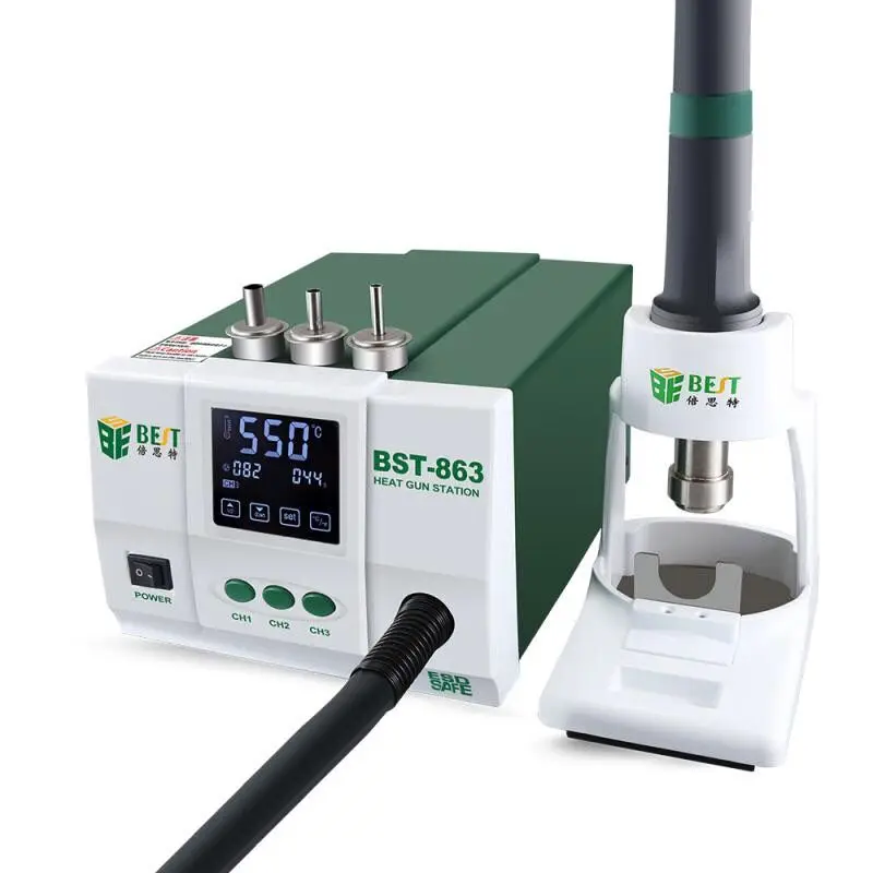 

BST-863 Temperature Adjustable Lead Screw Type Hot Air Gun Rework Station Desoldering Welding Tool