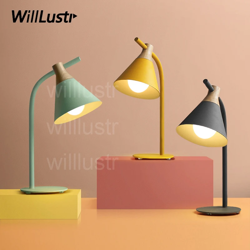 US $136.00 Willlustr iron wood reading light bedside table lamp study room sofa desk lighting office hotel Macaron color pink yellow gray