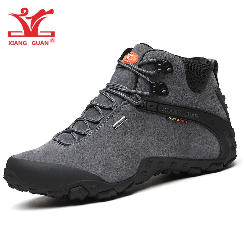 XIANG GUAN мужские походные ботинки из коровьей кожи женские Треккинговые ботинки черные водонепроницаемые спортивные альпинистские уличные охотничьи Прогулочные кроссовки 8 - Цвет: Medium Style Gray