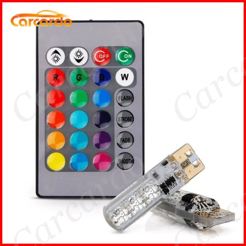 

1 Set 5050 SMD RGB T10 194 168 W5W Car Wedge Light Lamp 16 Colors LED Bulb With Remote Controller Flash/Strobe Free Shipping