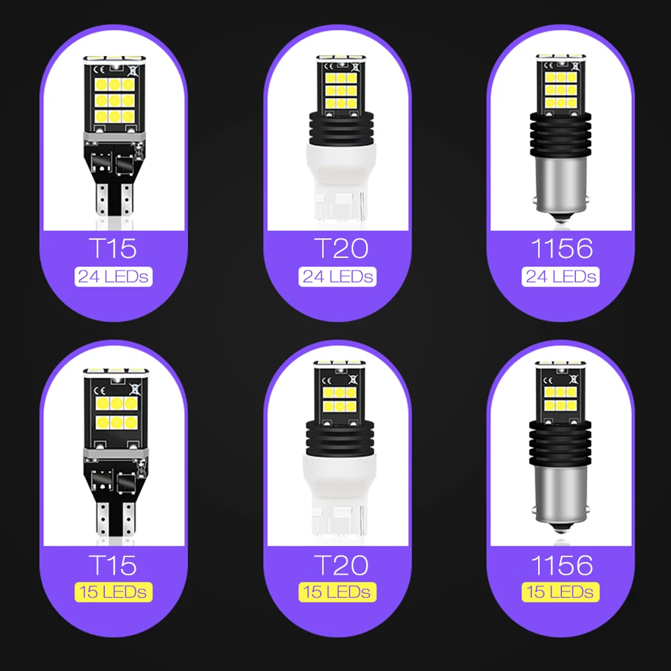 LDRIVE 2 шт. T15 W16W T20 1156 светодиодный обратный лампочки Canbus 3030SMD Выделите светодиодный резервный Подсветка лампа стробовспышки DC12-16V