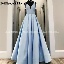 Шикарный светильник, голубое платье для выпускного вечера с v-образным вырезом, атласное женское вечернее платье, сексуальное платье с открытой спиной, а-силуэт, официальное платье в пол, Galajurken