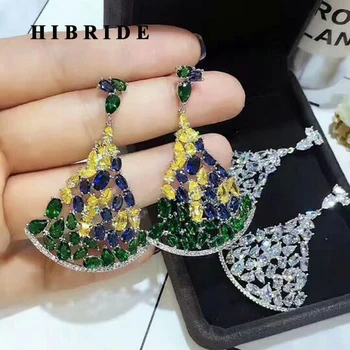 

HIBRIDE Wholesale Price Brazil Style Colorful Cubic Zirconia Women Wedding Earring Drop Earring Brinco Bijoux Party Gifts E-559