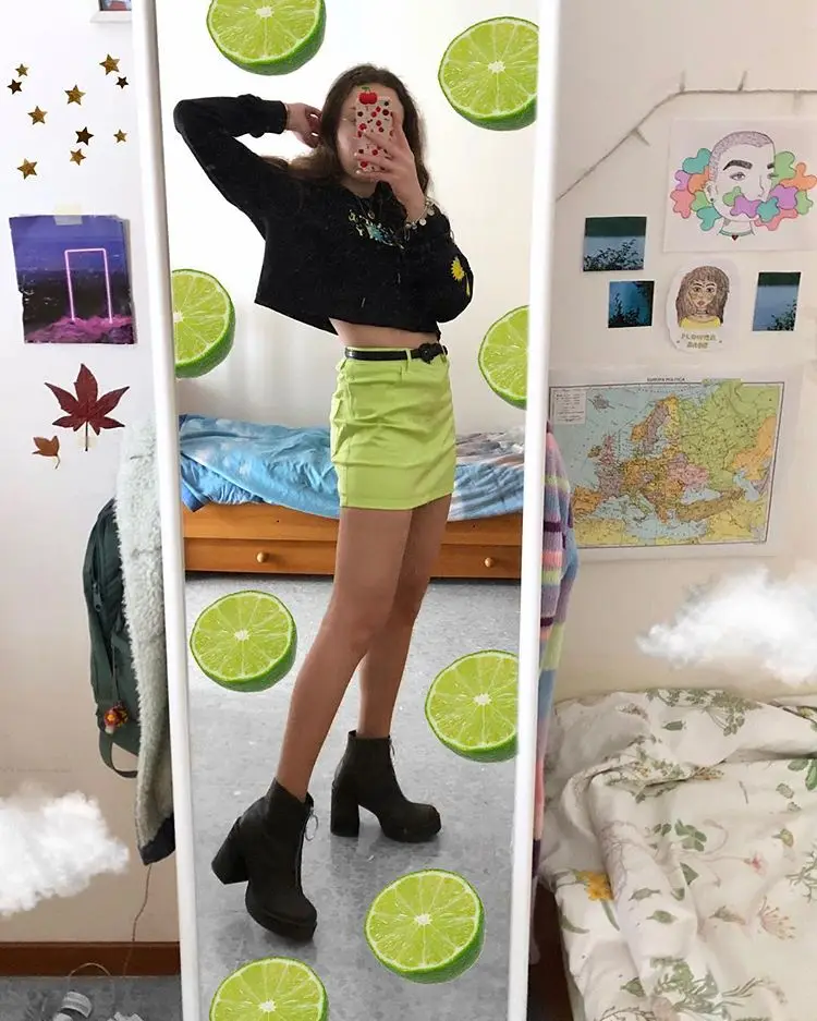 Шикарная милая уличная корейская свежая зеленая юбка с высокой талией узкая короткая мини-юбка