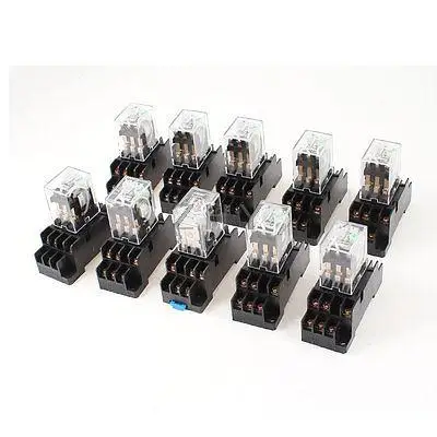 

10Pcs DC220V Coil 3PDT 11Pin Green LED General Purpose Power Relay w Socket Base