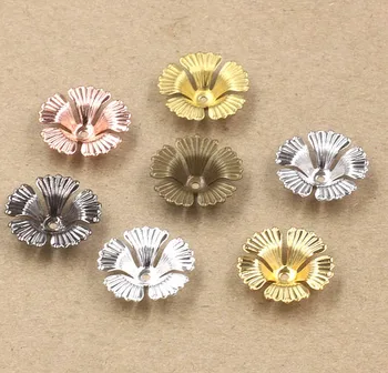 

17x4mm Vintage Filigree Flower Beads Caps European Charms Hair Clasp Bu Yao Accessories DIY Findings Multi-Color Plated