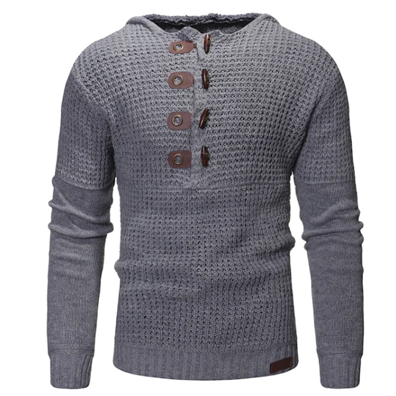Свитер Для мужчин 2018 Для мужчин s Button шерсть Свитера, пуловеры с длинным рукавом Half-молния свитера с капюшоном зимние кашемировые верхняя