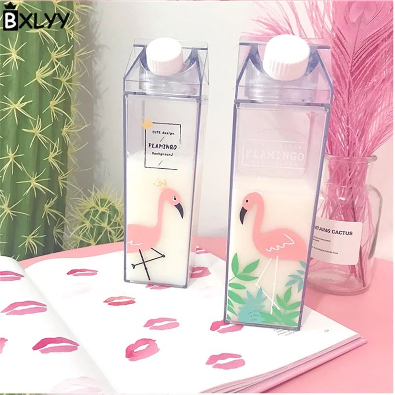 BXLYY Hot Cartoon Flamingo Milk Box Styling Cup Plastic Portable Kettle Kitchen Accessories Christmas Gift Home Decorations.8z