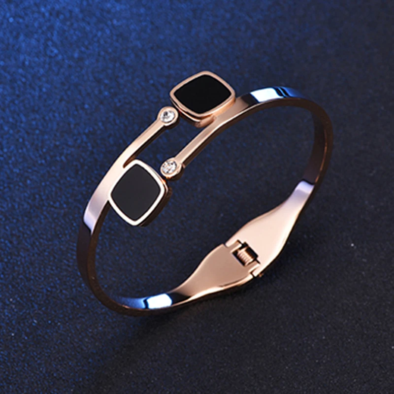 

Women Jewelry Rose Gold Color Roman numerals Stainless Steel CZ Brangle Bracelet