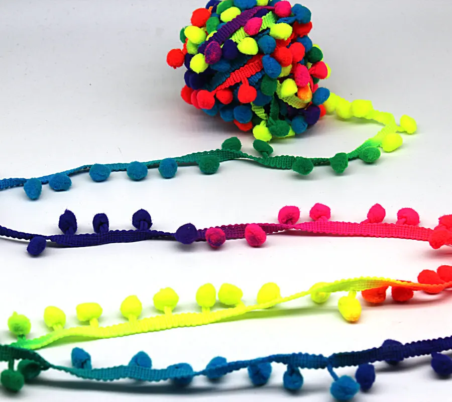 60 yards Handmade Rainbow 10mm-12mm Pom Pom Ball fringe Trim Ribbon DIY Craft Braid lace trimming