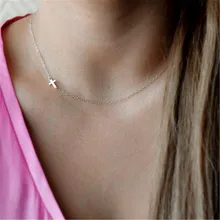 Women Gold Sideways Cross Necklace Tiny cross Celebrity Gold / Sliver Filled Chain choker Necklace Collier Jewelry bijoux