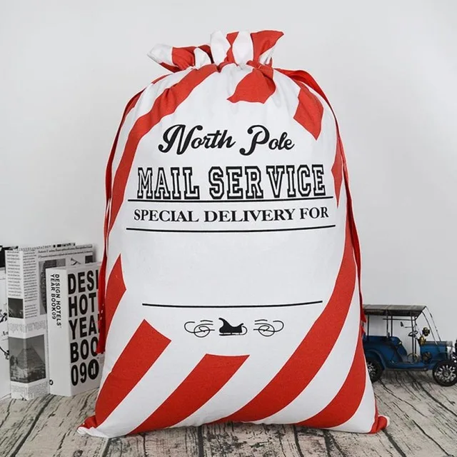 

10 PCS Christmas Gift Bag Red Stripe Drawstring Canvas Santa Sack Candy Bag Bauble Christmas Ornaments Xmas New Year Supplies