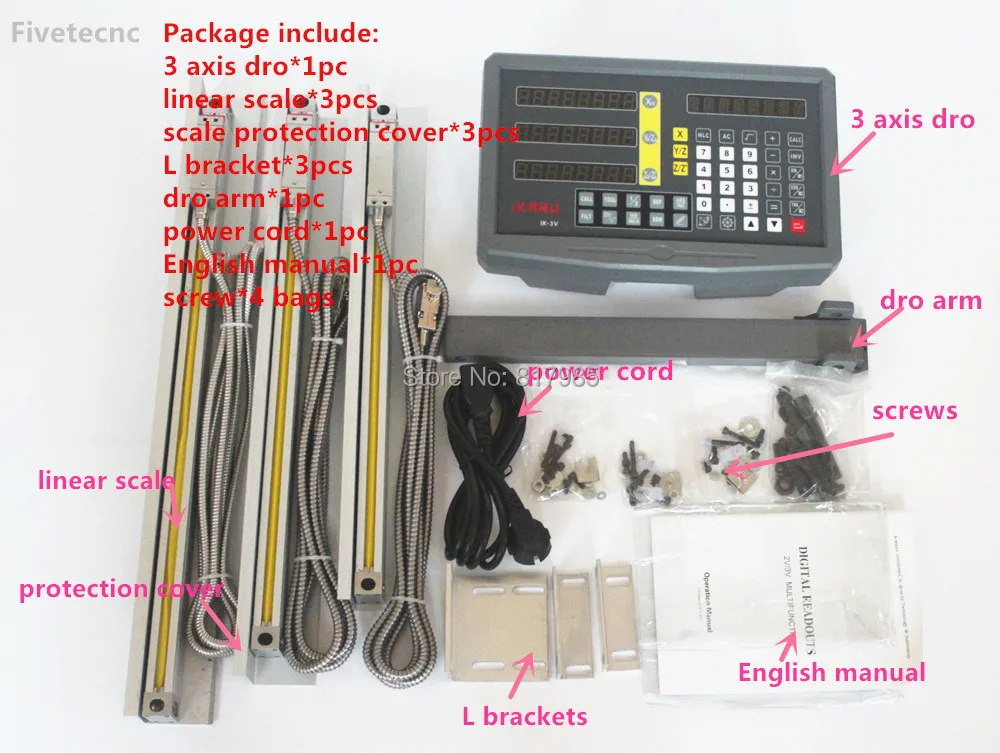 ЕС Fivetecnc 3 оси цифровой индикации с 3 шт. линейные весы Путешествия 100-1020 мм для токарно-фрезерный станок дисплей dro полный комплект