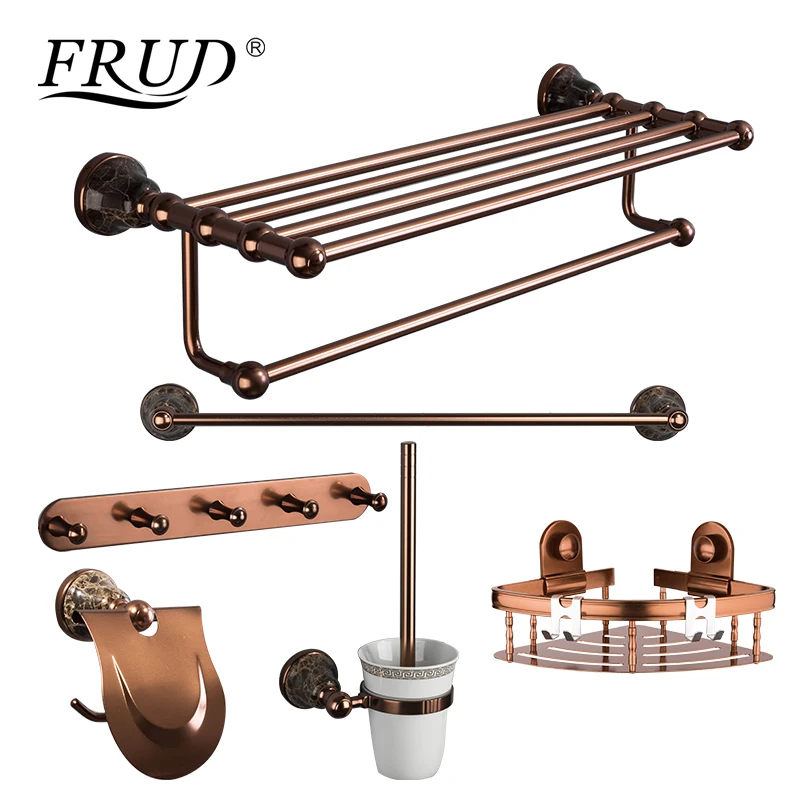 

Frud High Quality Space Aluminum Hardware Pendant Set Antique Ceramic Carved Six-piece Products European Bathroom Shelf Y18089