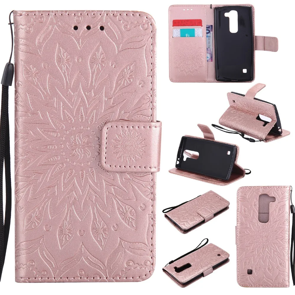 

Sunflower Embossed Flip Case for fundas LG Spirit 3G H420 C70 Case for LG Spirit 4G LTE H440N H420 Case 5.5" + Card Holder