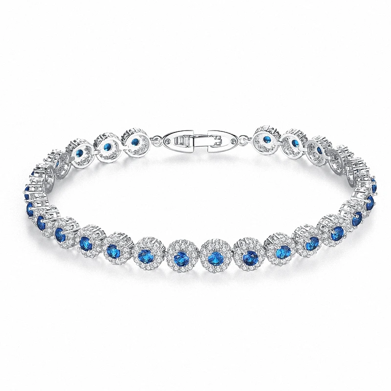 Blue Zircon Bracelets Clear AAA Cubic Zirconia Wristlet Jewelry for