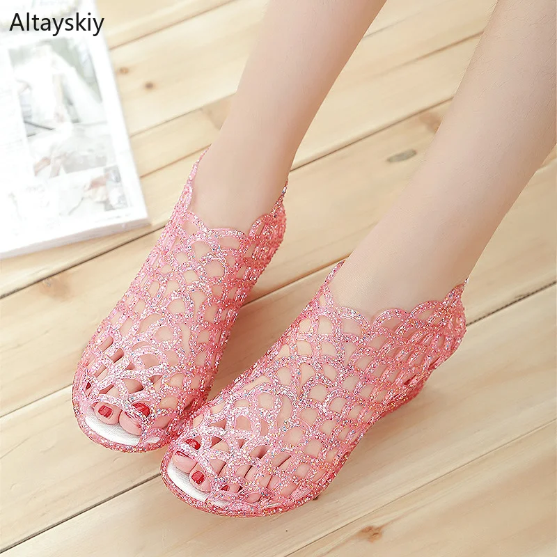 

Sandals Women Simple Slip-on Summer Crystal Jelly Shoes Womens All-match Trendy Wedges Leisure Beach Breathable Chic New Outdoor