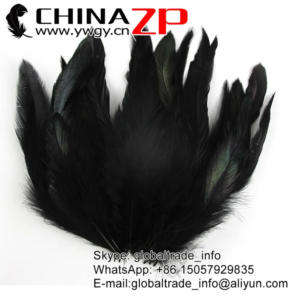 

CHINAZP Factory 200pieces/lot 15-20cm (6-8inch) Length Selected Prime Quality Dyed Black Rooster Chicken Coque Feathers