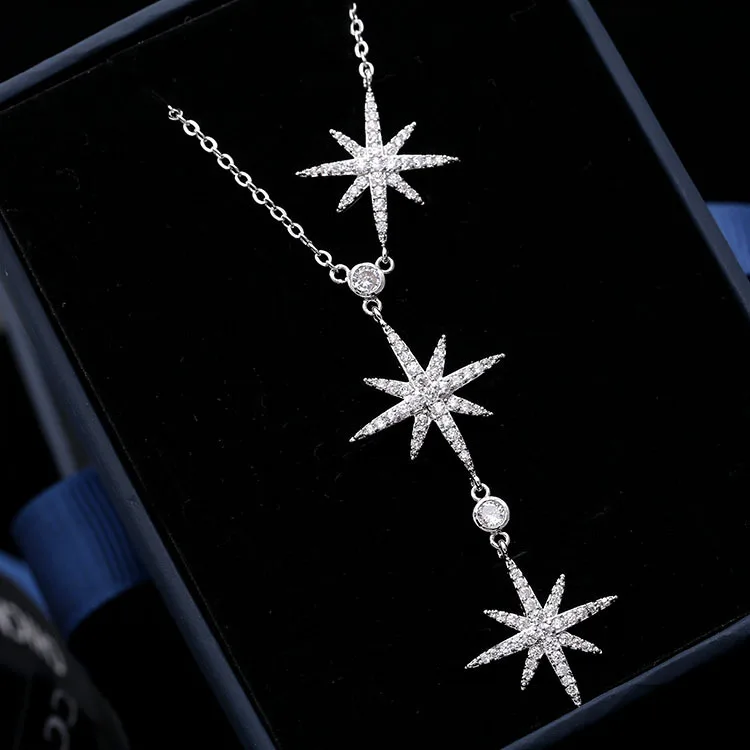 

Simple Fashion Shine Three Stars Necklace Length Adjustable Clavicle Chain for Women ZK30