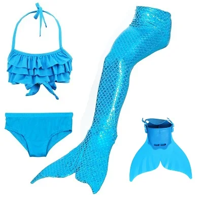 Лидер продаж года, Детский Костюм Русалки с хвостом и плавником для девочек, купальный костюм бикини, купальный костюм, платье для девочек С флиппером, монофиновое платье для плавания - Цвет: Blue 25 with fin 1