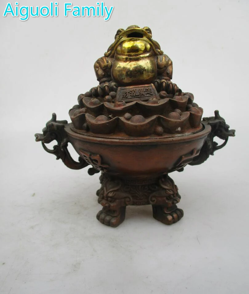 

Asian Antique Old Copper Gilt Style Hand Carved Money Frog Censer/Home Decoration Chinese Qing/Ming Dynasty Incense Burner