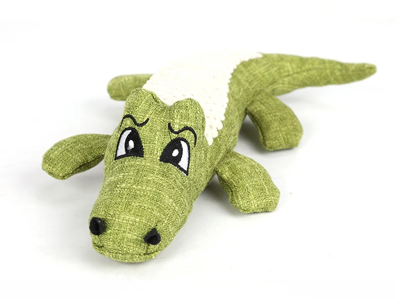 Cartoon Crocodile Linen Dog Toy Bite Resistance Soft Plush Pet Teeth Cleaning Chew Toy Interactive Puppy Cat Squeak Sound Toys