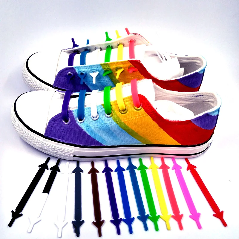 New 1 set 16 pcs Men Lazy Shoelaces Laces Shoelace Buckle Flat Square Head Bracelet Canvas Leisure Sports Shoes Silicone Elastic