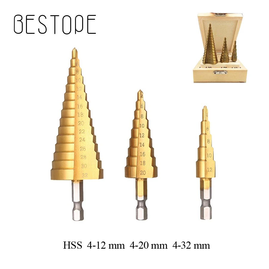 

HSS Drill Bit 4-32 mm 4-12mm 4-20mm Titanium Coated Step Drilling Power Tools for Metal High Speed Steel Wood Hole Cutter Step