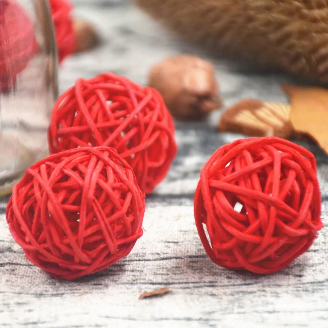50PCS 3cm Mix color Wedding Decorative Rattan Ball Christmas Home Ornament red