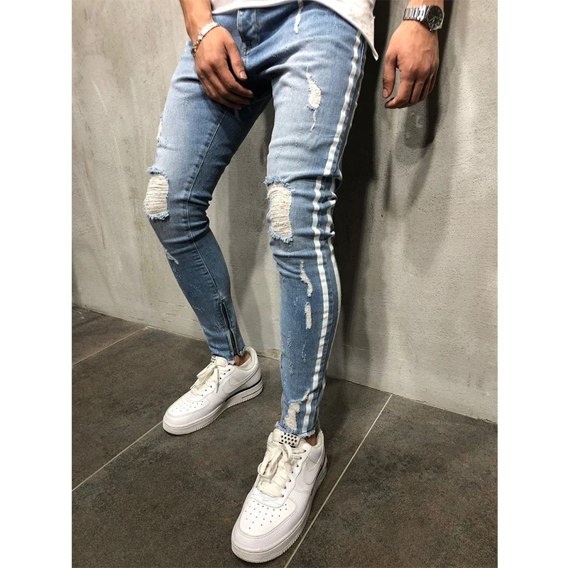 

KENNTRICE Hip Hop Jeans Men Summer Thin Jean Pants Streetwear Ripped Distressed Autumn Denim Male Pants