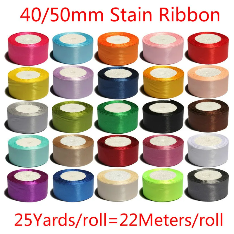 

(25 Yards/roll ) 40/50mm Single Face Satin Ribbon Handmade DIY Wedding Christmas Gift Box Package Cake Baking Decoration