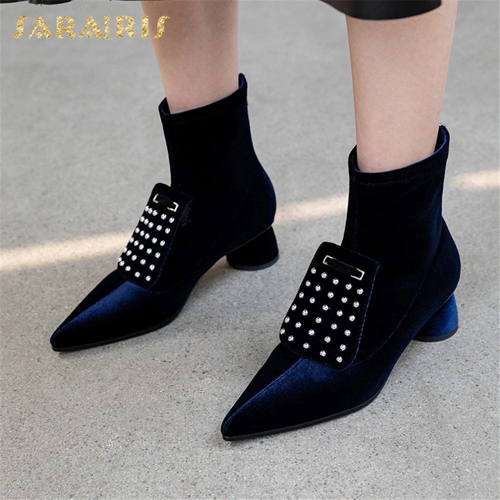 

Fashion ladies high heels pointed toe rivet zip shoes women casual party office autumn winter ankle boots women shoes