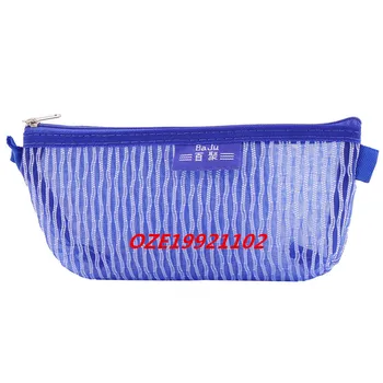 

1PCS School Nylon Meshy Zippered Pen Pencil Bag Holder Pouch Blue