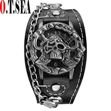 Лидер продаж O. T. SEA Брендовые Часы с пиратским черепом мужские роскошные кожаные спортивные кварцевые наручные часы Relogio Masculino 1831-6