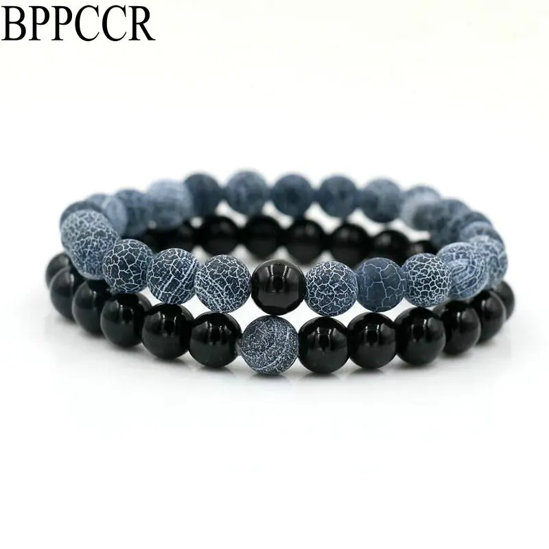 BPPCCR 2 шт./компл. Состаренный камень оникс пары расстояние DIY Браслеты Для женщин