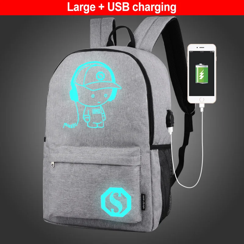 4pcs Backpack Child School Bags For Teenage Girl Boys Anti-theft School Backpack Anime Luminous Schoolbag With USB Charging Port - Цвет: USB Gray Music boy-L