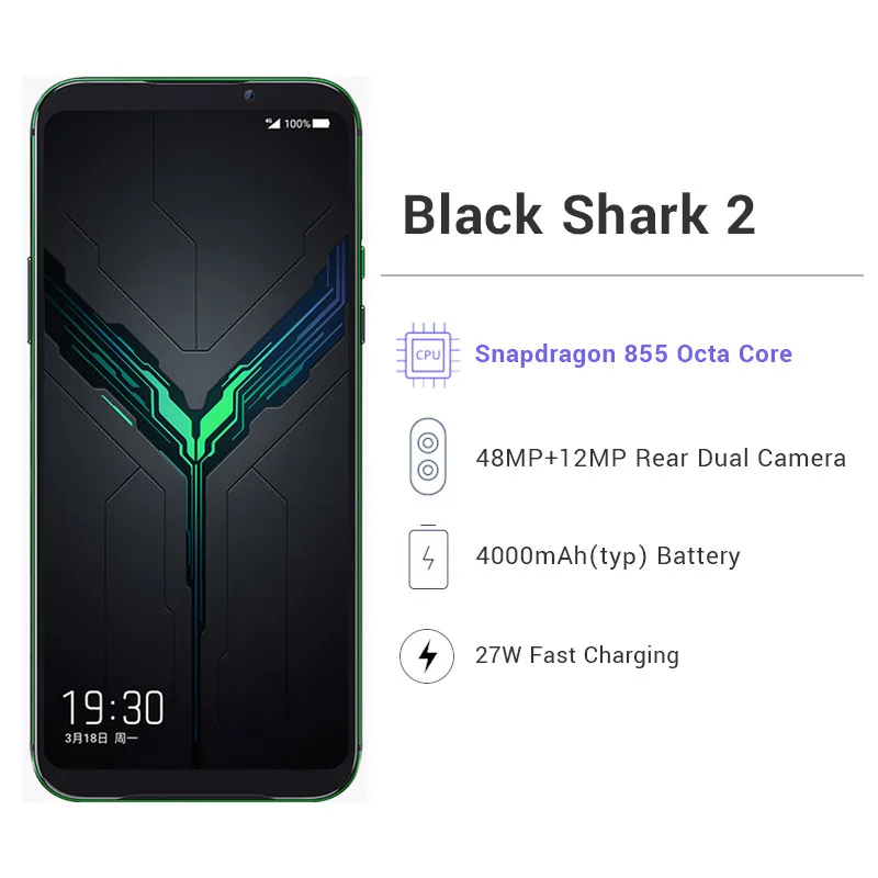 Xiaomi Black Shark 2, 8 ГБ ОЗУ, 256 Гб ПЗУ, мобильный телефон Snapdragon 855, 6,39 дюймов, 48MP, 19,5: 9, полноэкранный восьмиядерный смартфон