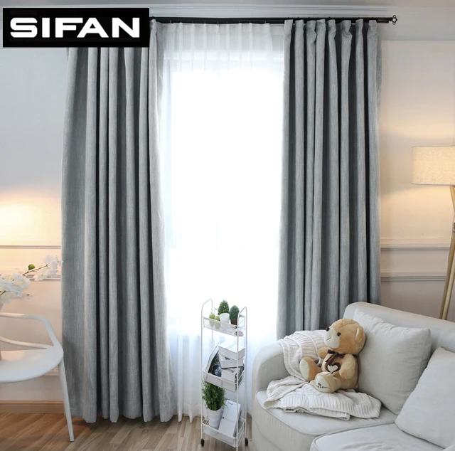new american solid color thick faux linen blackout curtains for