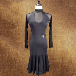 Латинское танцевальное платье женское черное u-образное платье Леди Танго Бальные танцы Фламенго Танго Сальса платье конкурентное